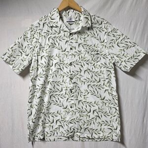 MENS OROMEN WHITE LEAF PRINT SHORT SLEEVE BUTTON SHIRT SIZE LARGE